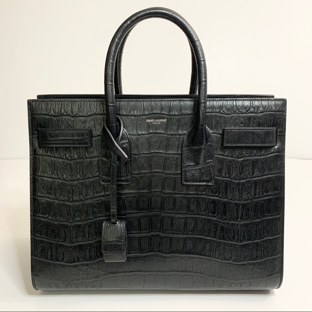 Saint Laurent Small Croc Embossed Sac de Jour - Picture 1 of 14